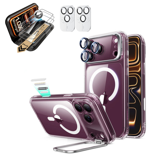 ESR Clear iPhone 18 Pro Max Flex Stand case with Corning glass protection bundle