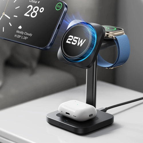 CryoBoost 3-in-1 Magnetische Ladestation (25W, Qi2.2)  - US Plug–Black