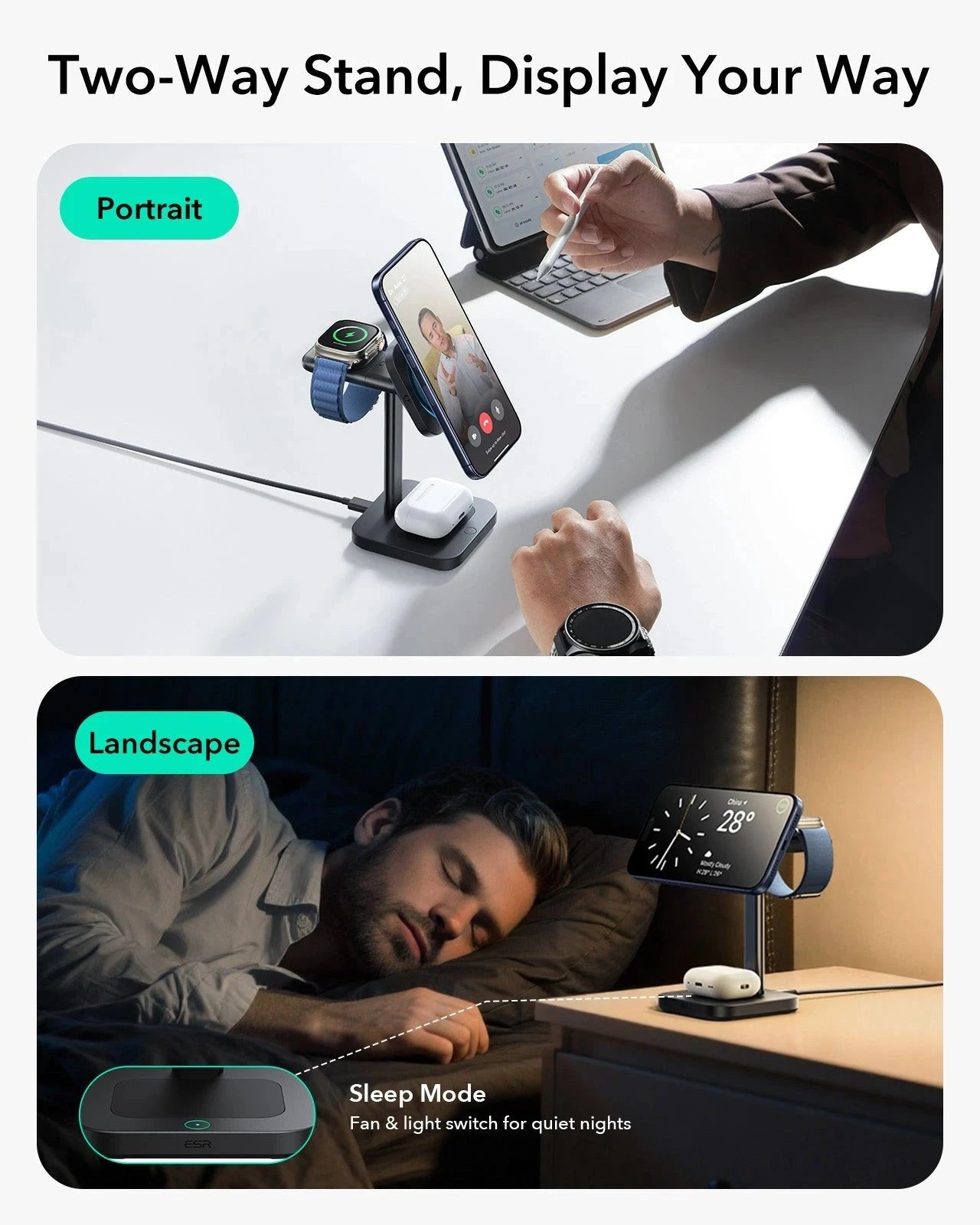 CryoBoost 3-in-1 Magnetic Charging Station (25W, Qi2.2)  - JP Plug–Black ESR ESR