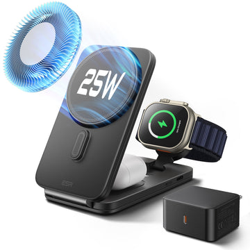 CryoBoost Foldable 3-in-1 Magnetic Charging Station  (25W) – EU Plug-Black