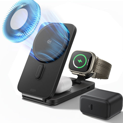 Station de charge magnétique pliable 3-en-1 CryoBoost (25 W) – US Plug-Black