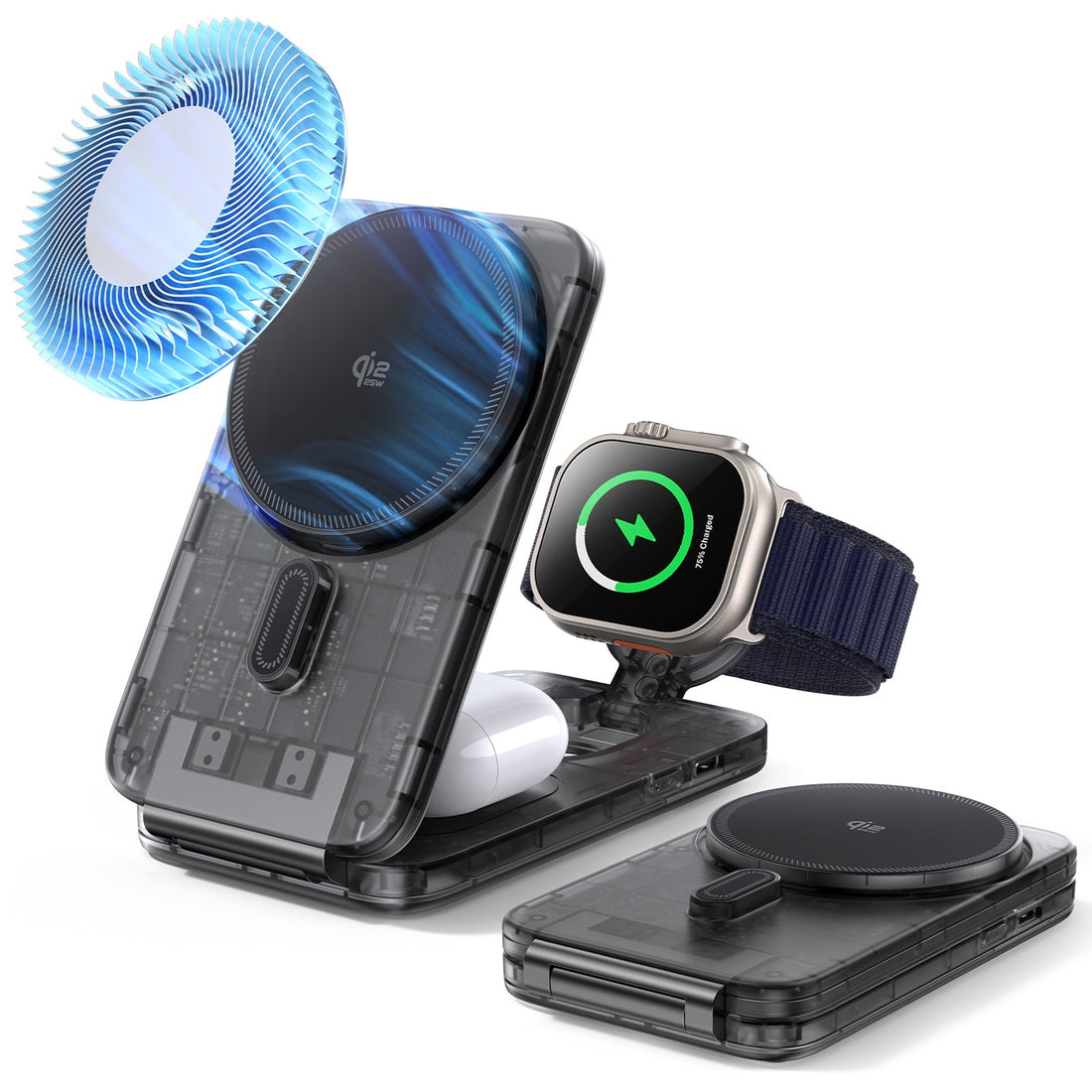 CryoBoost Foldable 3-in-1 Magnetic Charging Station  (25W) – JP Plug-Frosted Black ESR ESR