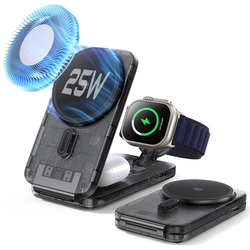 CryoBoost Foldable 3-in-1 Magnetic Charging Station  (25W) – US Plug-Frosted Graphite