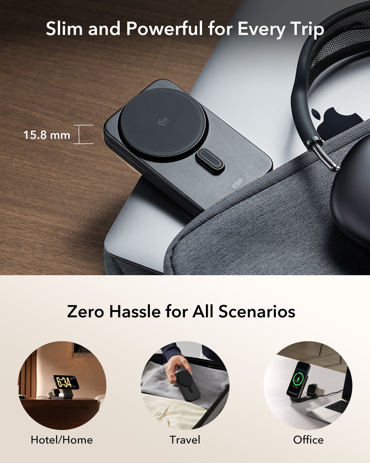 CryoBoost Foldable 3-in-1 Magnetic Charging Station  (25W) – US Plug-Black ESR ESR