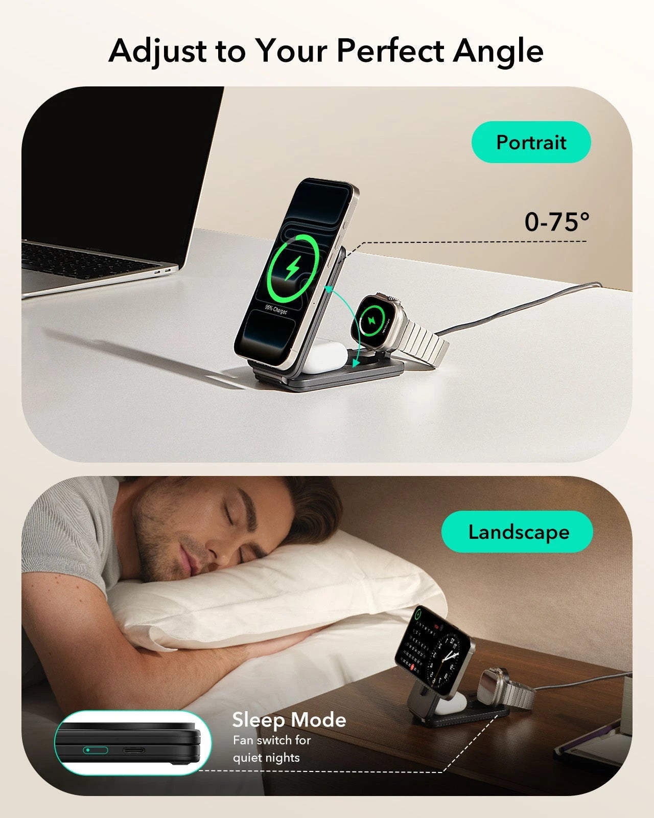 CryoBoost Foldable 3-in-1 Magnetic Charging Station  (25W) – US Plug-Black ESR ESR