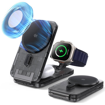 CryoBoost Foldable 3-in-1 Magnetic Charging Station  (25W) – US Plug-Frosted Black ESR ESR