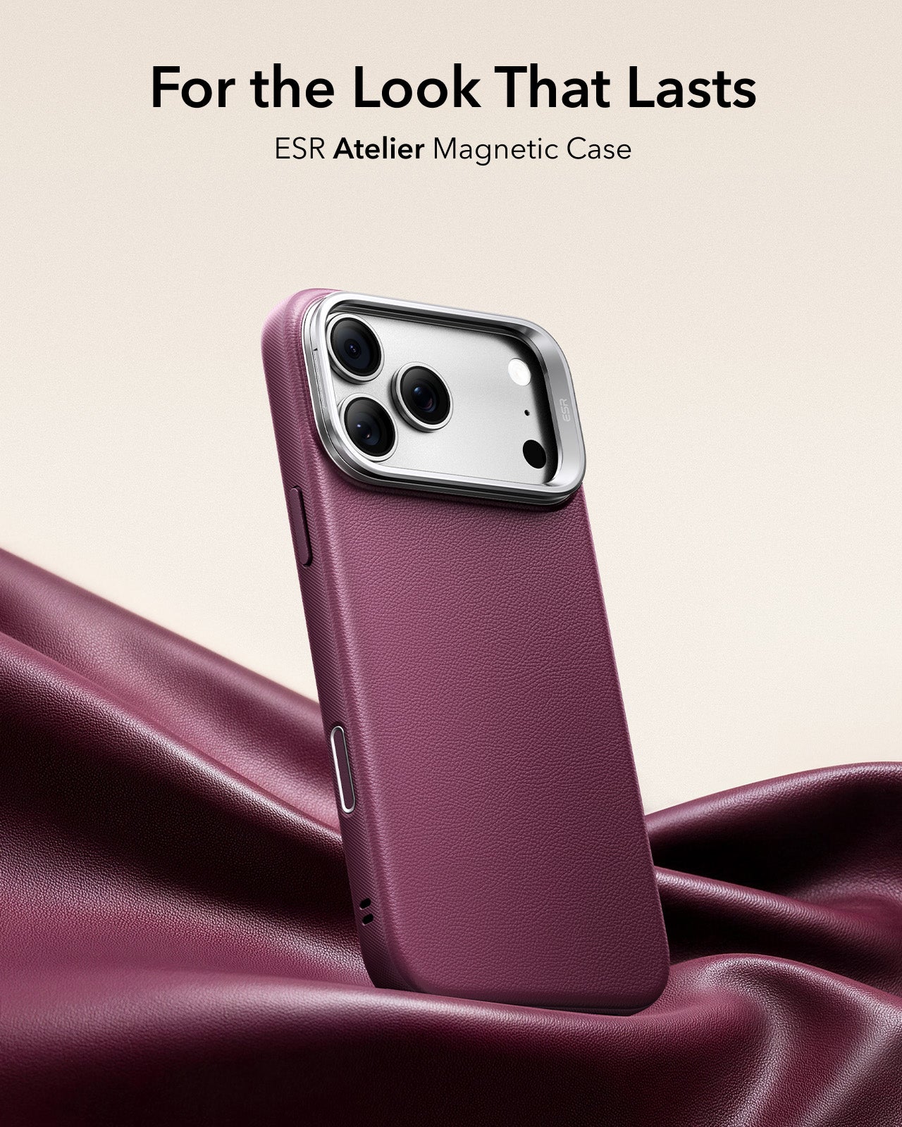ESR Deep Burgundy Leather iPhone 17 Pro Magsafe Case with Stand For the Look That Lasts