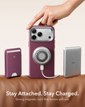 ESR Deep Burgundy Leather iPhone 17 Pro Magsafe Case with Stand Stay Attached. Stay Charged
