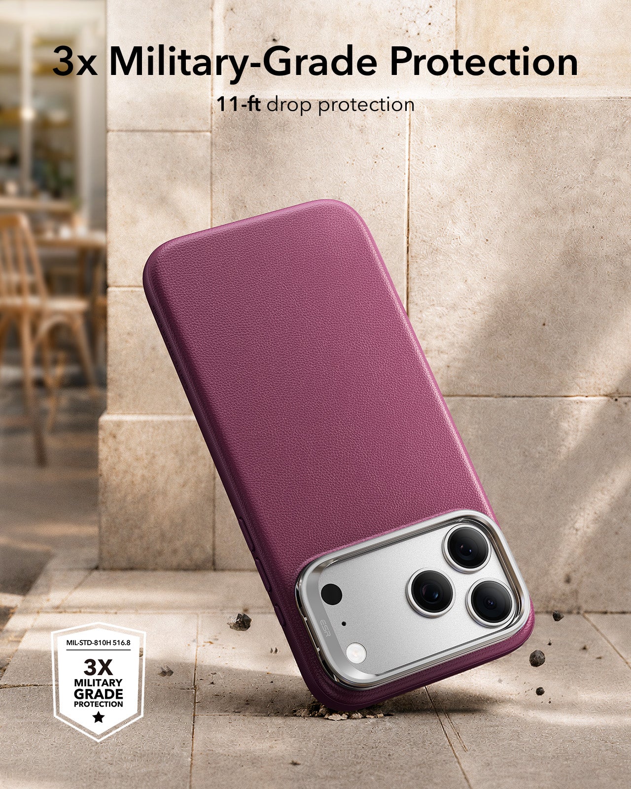 ESR Deep Burgundy Leather iPhone 17 Pro Max Magsafe Case with Stand 3x Military-Grade Protection