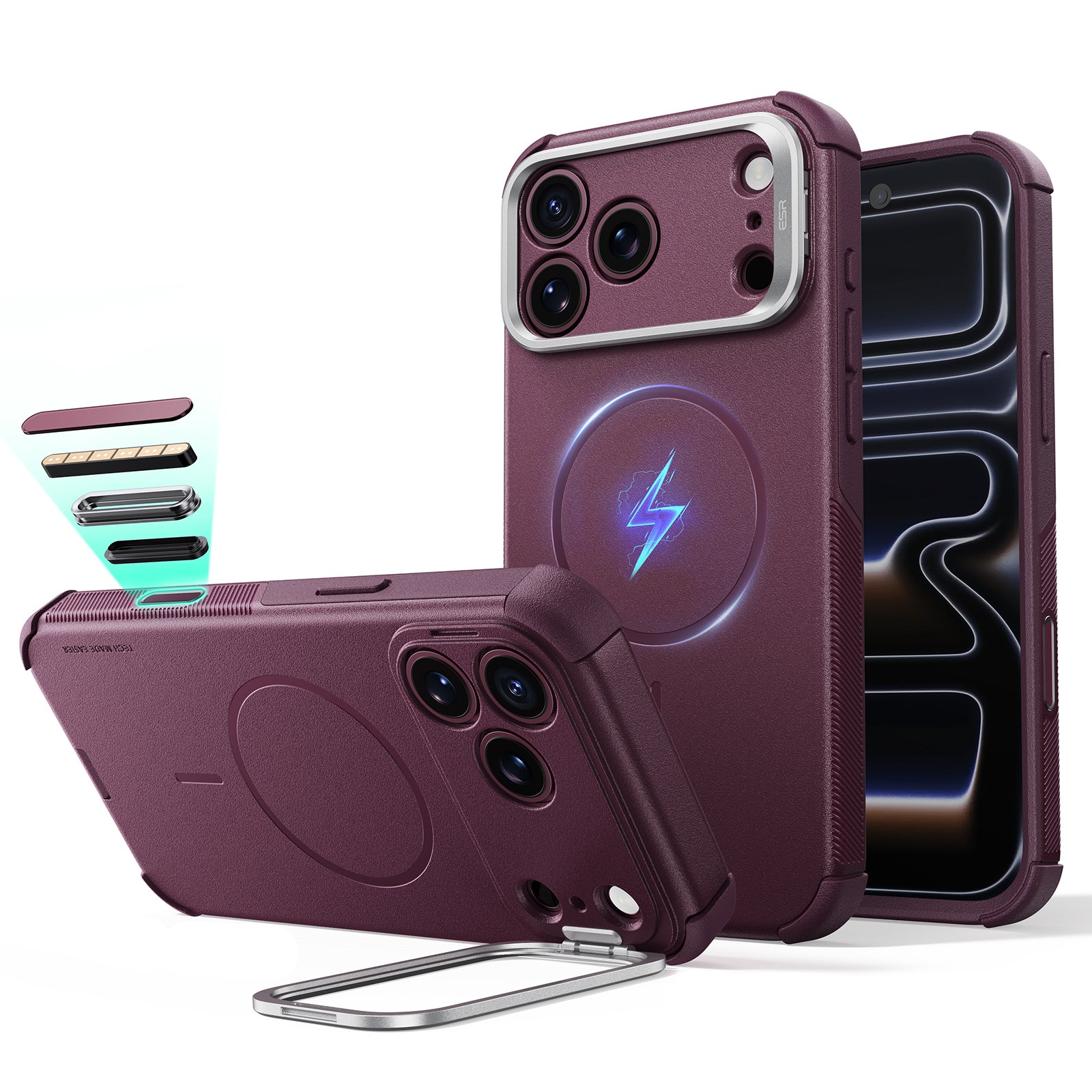 Deep Burgundy iPhone 18 Pro Tough Phone Case Magsafe with Stand