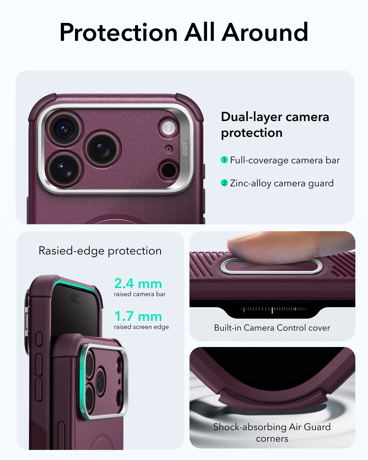 ESR Deep Burgundy iPhone 18 Pro Tough Phone Case Magsafe with Stand Protection All Around