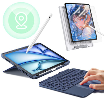 iPad 11" (A16) 2025 Flex Keyboard Case (Detachable), Paper-Feel Screen Protector & Find My Pencil Bundle- US Layout-Blue