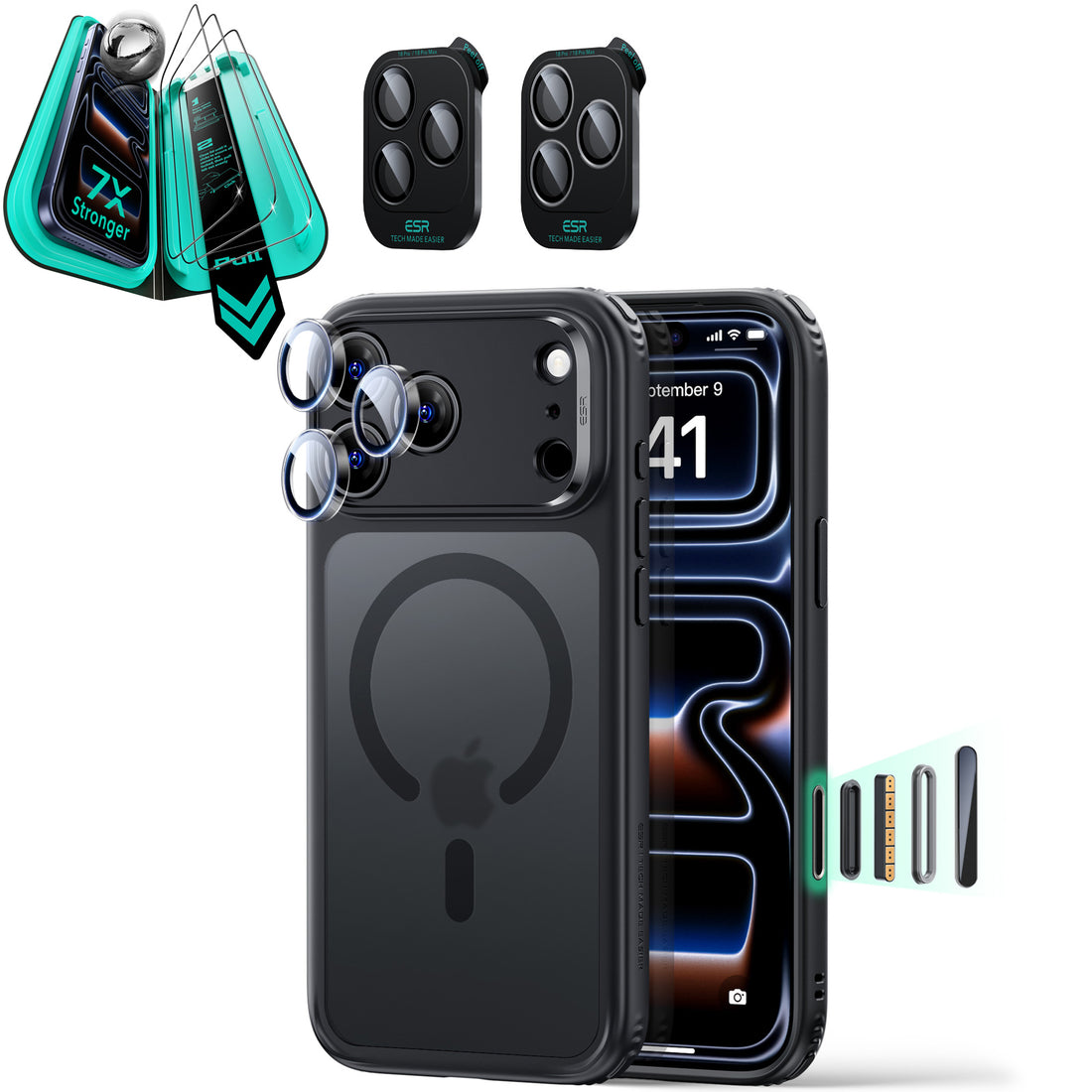 Frosted Black iPhone 18 Pro Max Magsafe Slim Phone Case with armorite tempered glass screen protector and camera lens protector