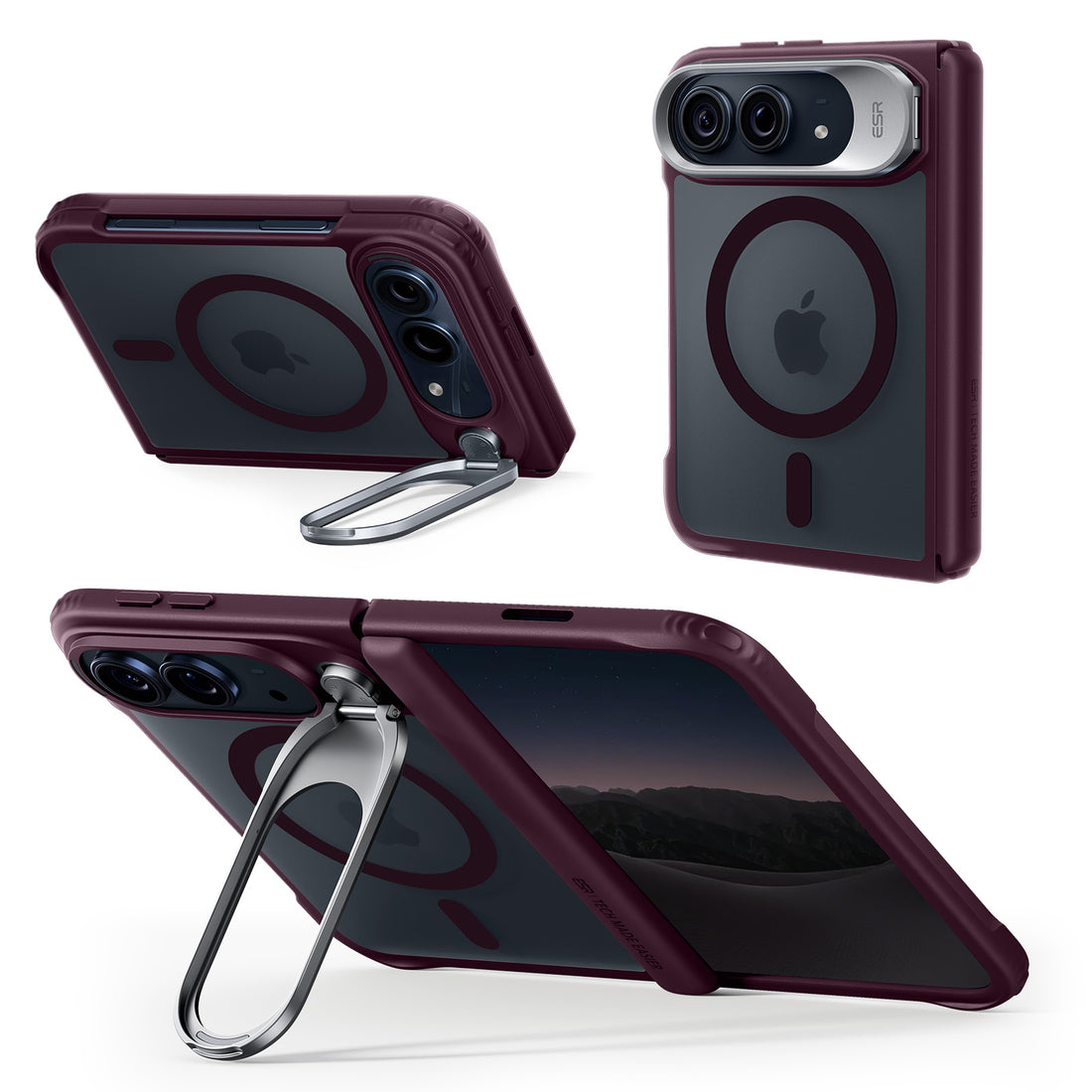 Frosted Burgundy iPhone 18 Pro Max Magsafe Slim Phone Case with Stand