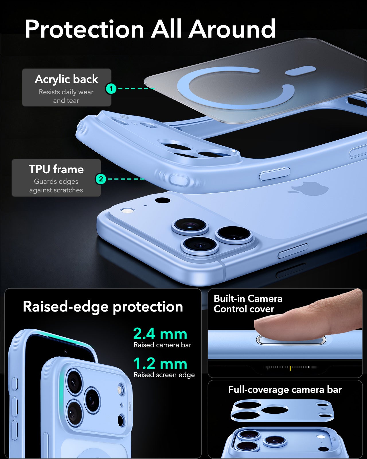 ESR Frosted Misty Blue iPhone 18 Pro Magsafe Slim Phone Case Protection All Around