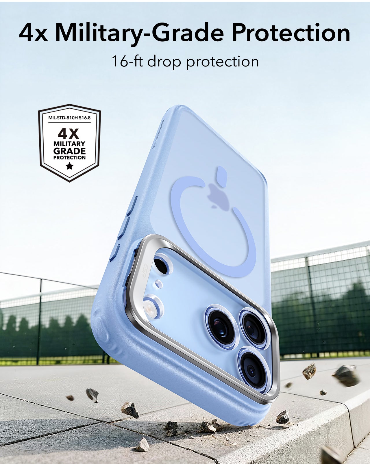 ESR Frosted Misty Blue iPhone 18 Pro Magsafe Slim Phone Case with Stand 4x Military-Grade Protection