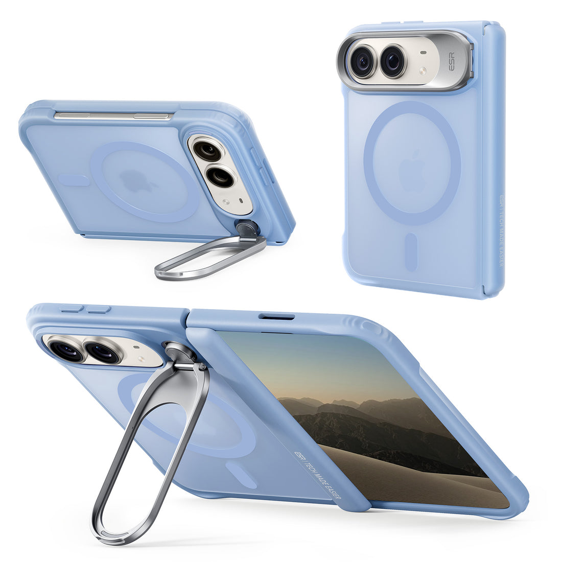 Frosted Misty Blue iPhone 18 Pro Max Magsafe Slim Phone Case with Stand