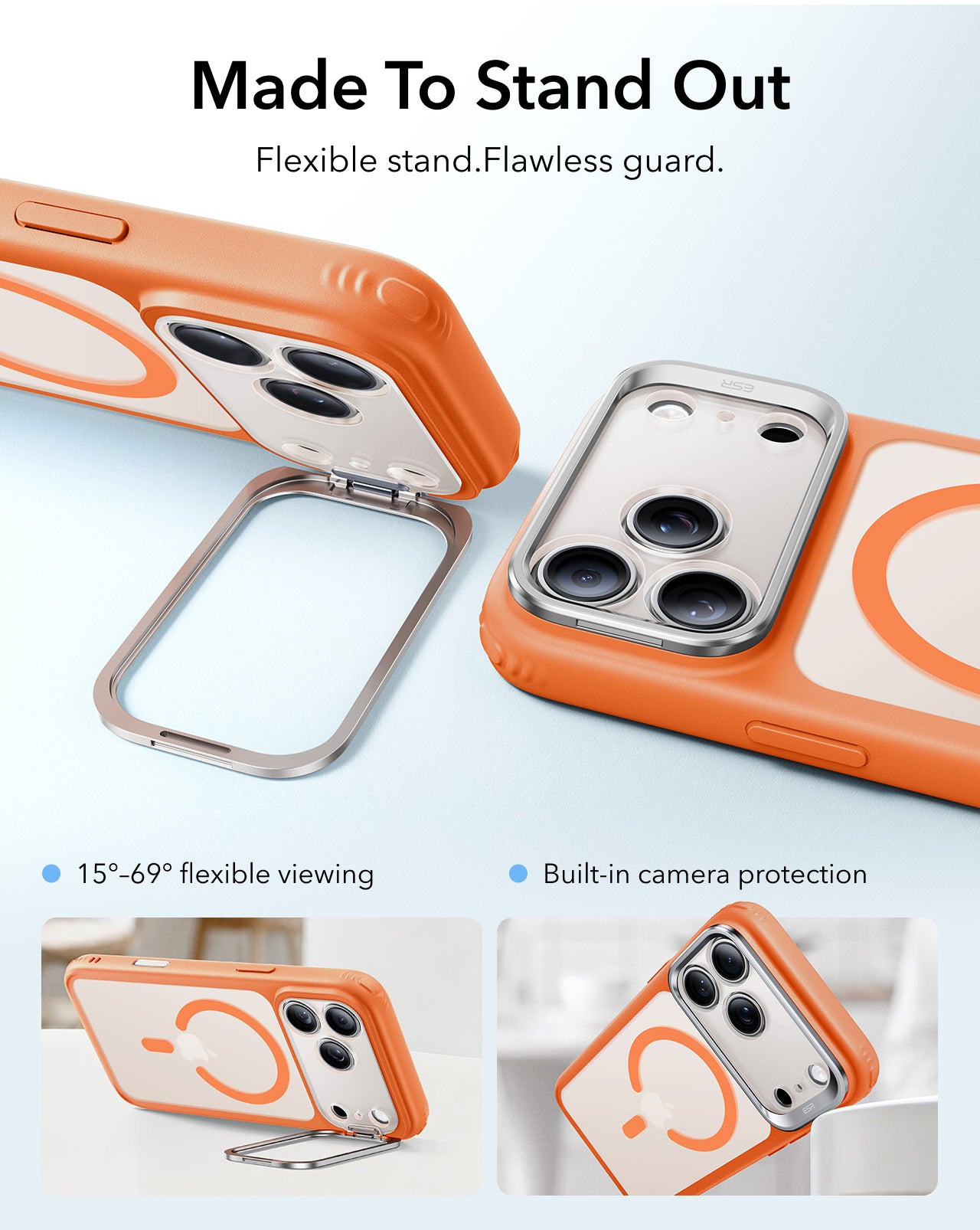 ESR Frosted Orange iPhone 18 Pro Max Magsafe Slim Phone Case with Stand Made To Stand Out