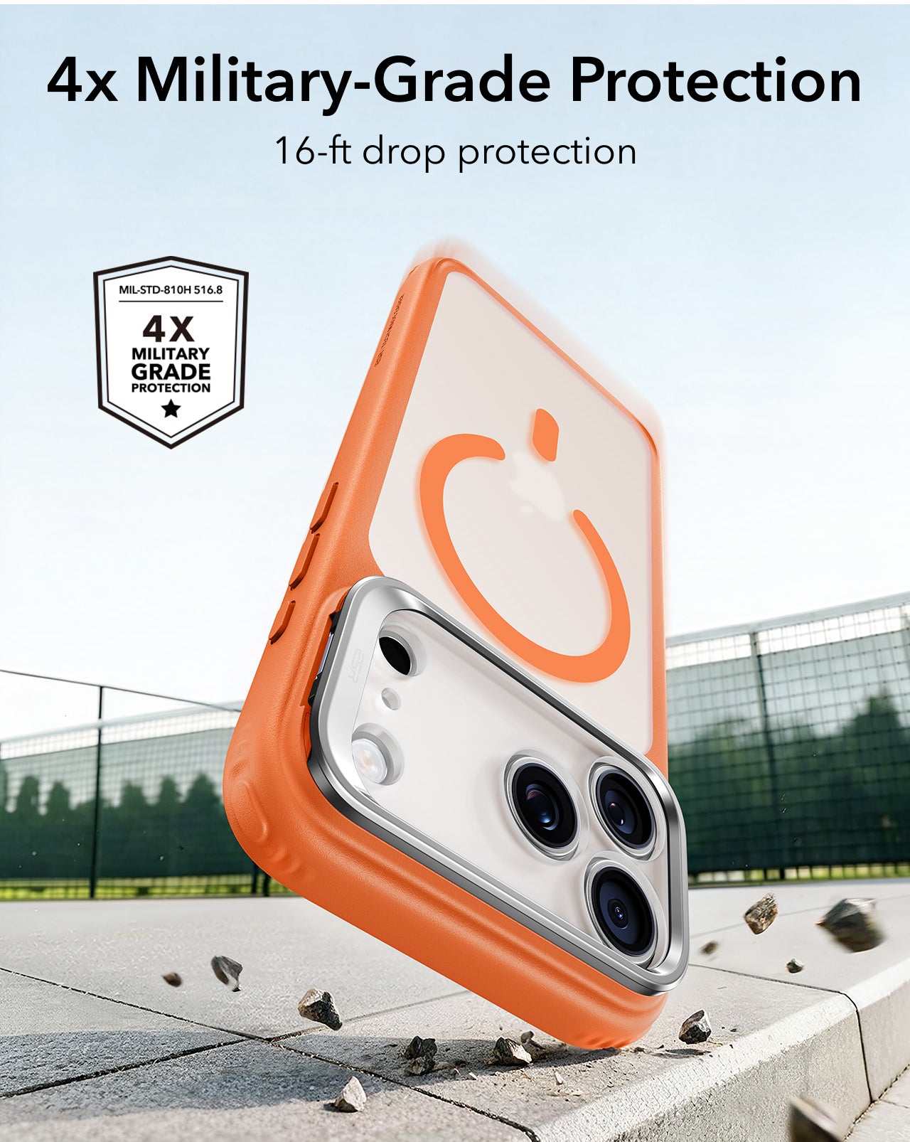 ESR Frosted Orange iPhone 18 Pro Max Magsafe Slim Phone Case with Stand 4x Military-Grade Protection