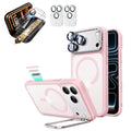 Frosted Pink iPhone 18 Pro Magsafe Slim Phone Case with Stand pair corning glass screen protector and camera lens protector