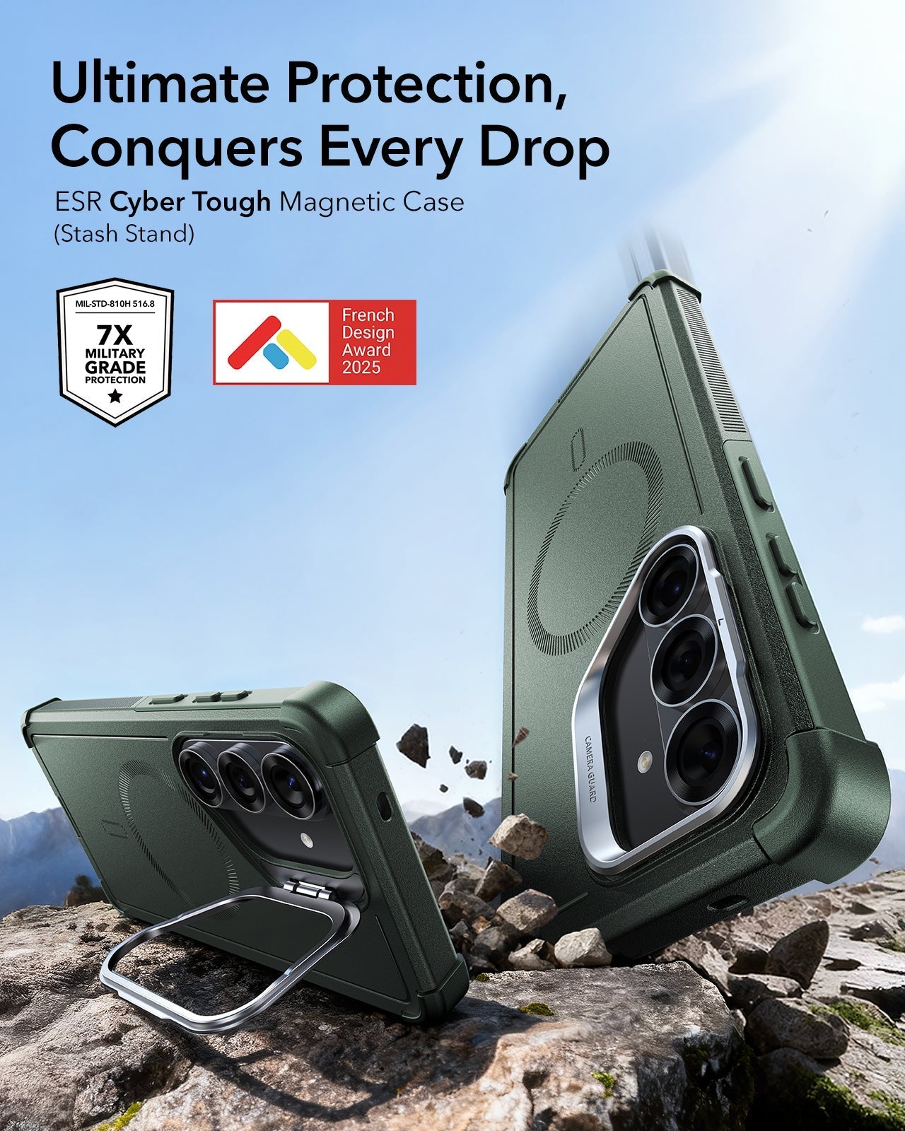 ESR Samsung Galaxy S26 Cyber Tough Magsafe Case with Stand Olive Green Ultimate Protection Conquers Every Drop