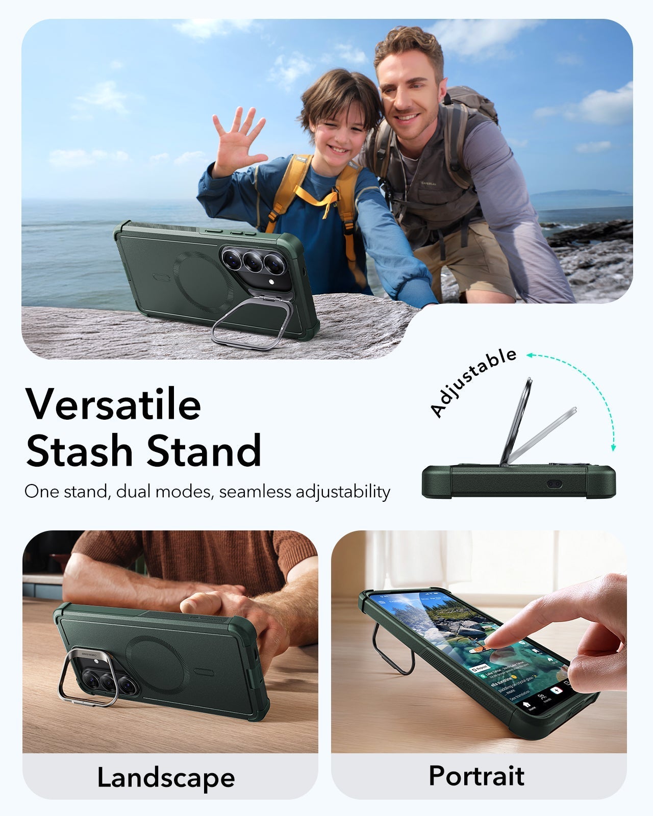 ESR Samsung Galaxy S26 Cyber Tough Magsafe Case with Stand Olive Green Versatile Stash Stand