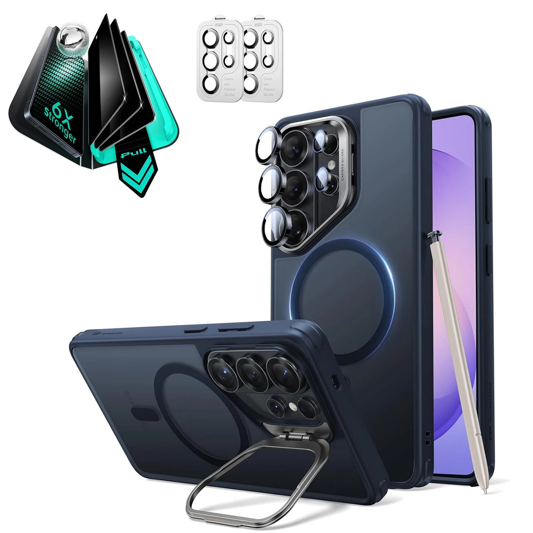 Galaxy S26 Ultra Classic Hybrid Magsafe Case with Stand and Armorite Privacy Screen Protector Set Frosted Blue