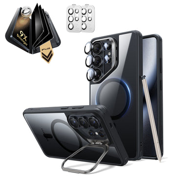 Galaxy S26 Ultra Classic Hybrid Magsafe Case with Stand and Corning Glass Privacy Screen Protector Set Clear BlacK