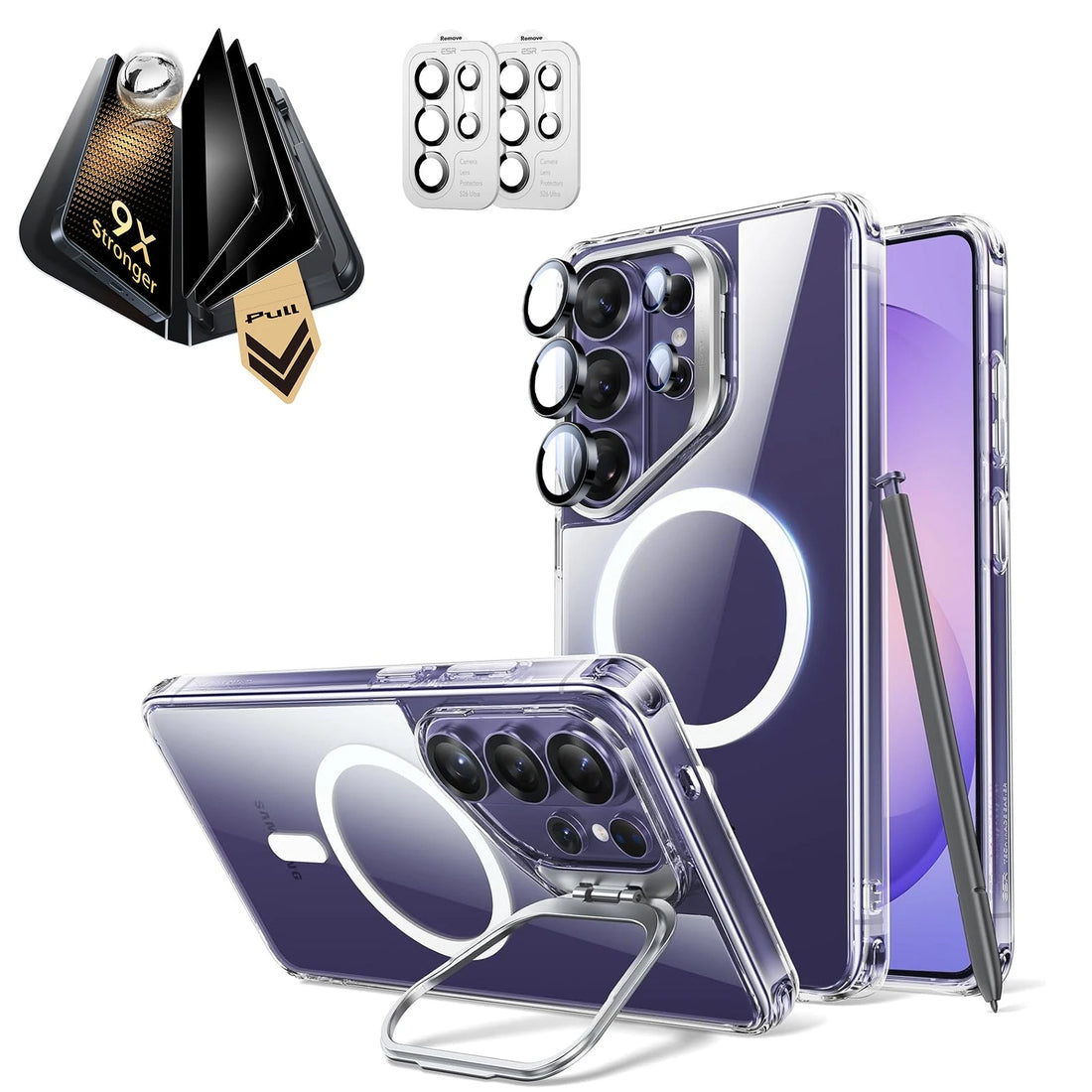 Galaxy S26 Ultra Classic Hybrid Magsafe Case with Stand and Corning Glass Privacy Screen Protector Set Clear