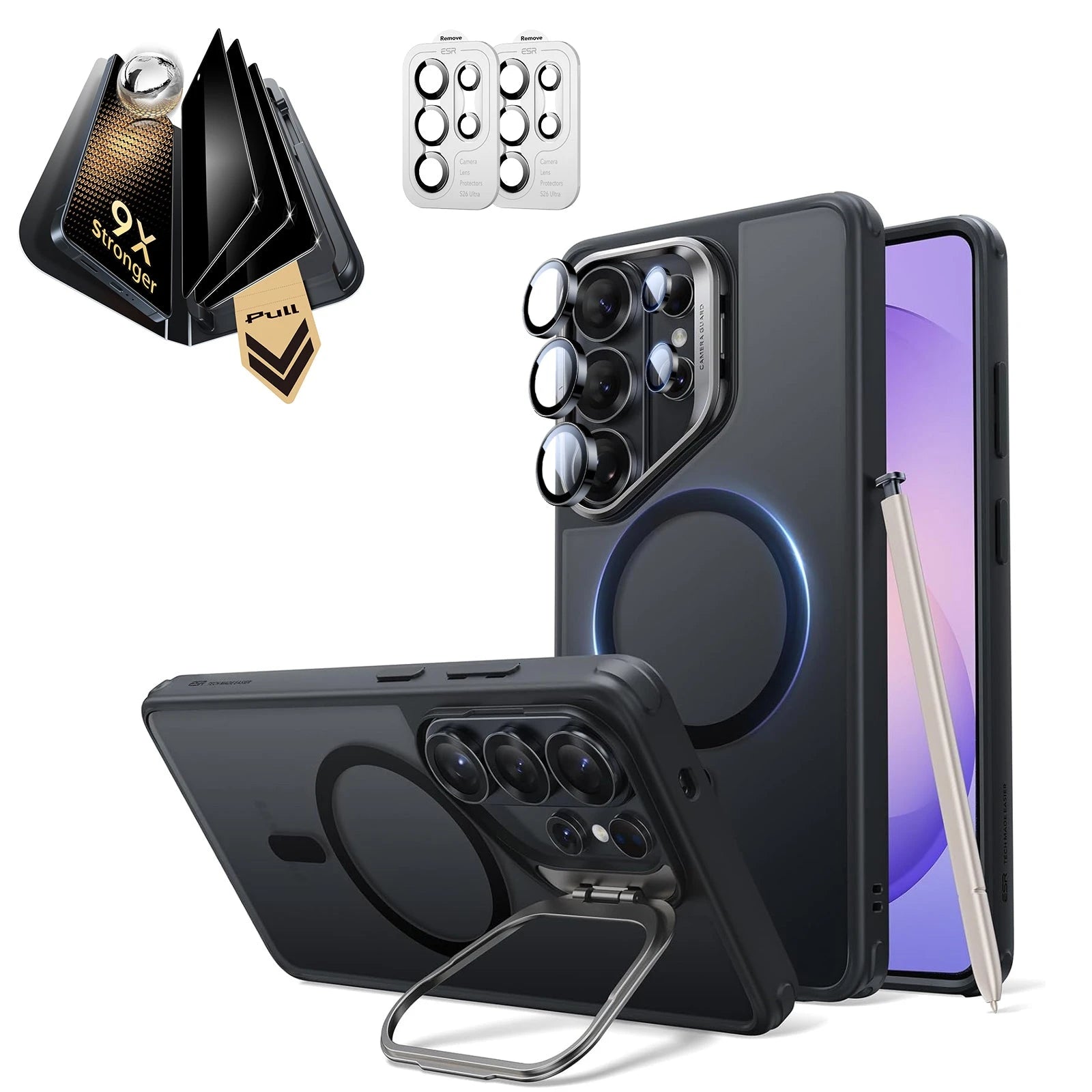Frosted Black S26 Ultra Hybrid Stand Case & Corning Privacy Guard | ESR