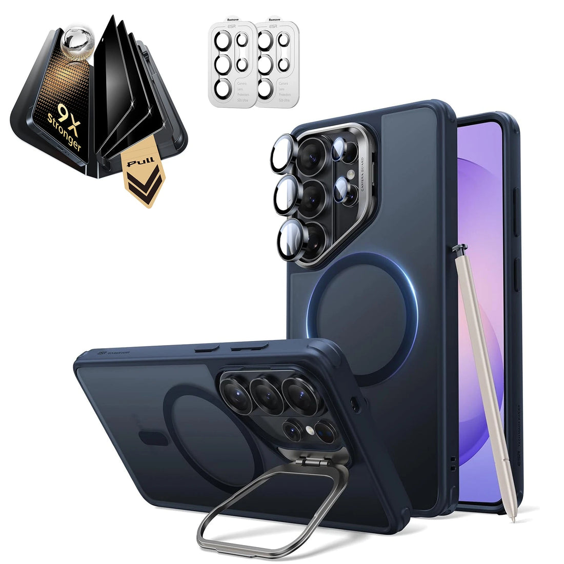 Galaxy S26 Ultra Classic Hybrid Magsafe Case with Stand and Corning Glass Privacy Screen Protector Set Frosted Blue