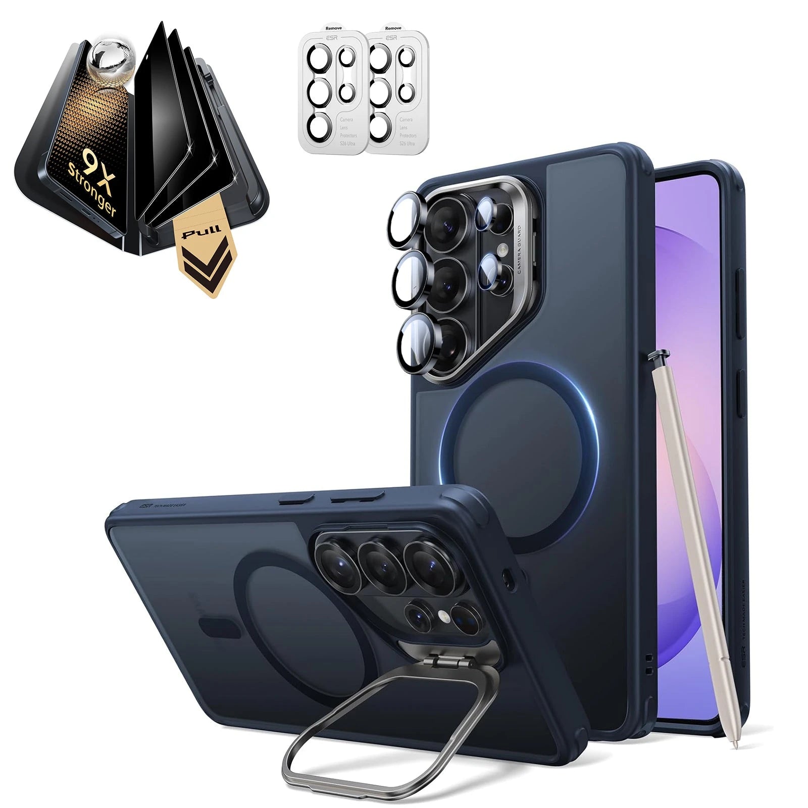 Galaxy S26 Ultra Classic Hybrid Magsafe Case with Stand and Corning Glass Privacy Screen Protector Set Frosted Blue