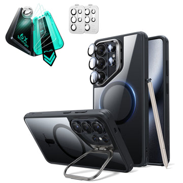 Galaxy S26 Ultra Bundle Classic Hybrid Magnetic Case (Stash Stand) and Armorite® Screen Protector - Clear Black