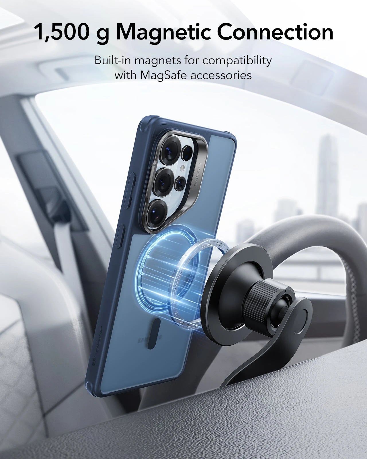 Samsung Galaxy S26 Ultra Classic Hybrid Magsafe Case with Stand Frosted Blue 1500 g Magnetic Connection
