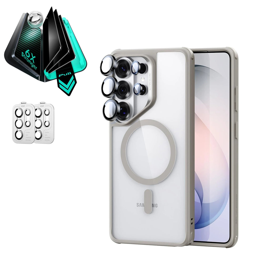 ESR Galaxy S26 Ultra Classic Hybrid Magsafe Case and Armorite Privacy Screen Protector Bundle Clear Grey