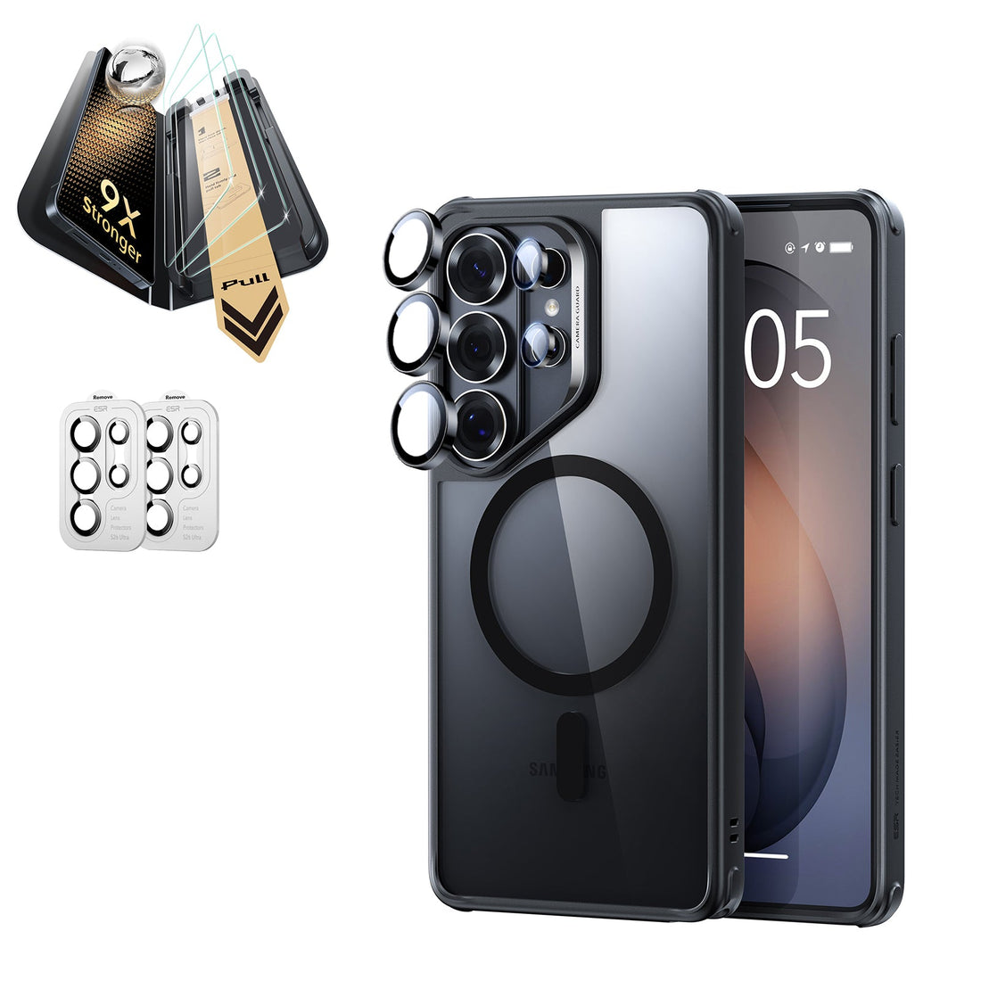 Galaxy S26 Ultra Classic Hybrid Magsafe Case and Corning Glass Screen Protector Set Clear Black