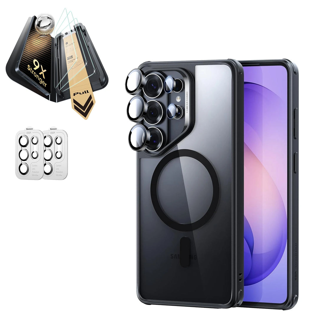 Galaxy S26 Ultra Classic Hybrid Magsafe Case and Corning Glass Screen Protector Set Clear Black