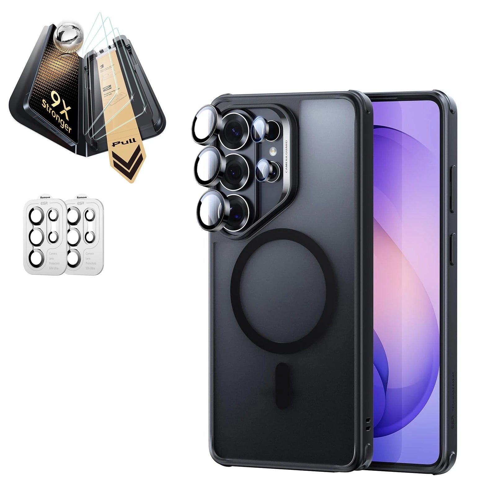 Galaxy S26 Ultra Classic Hybrid Magsafe Case and Corning Glass Screen Protector Set Frosted Black