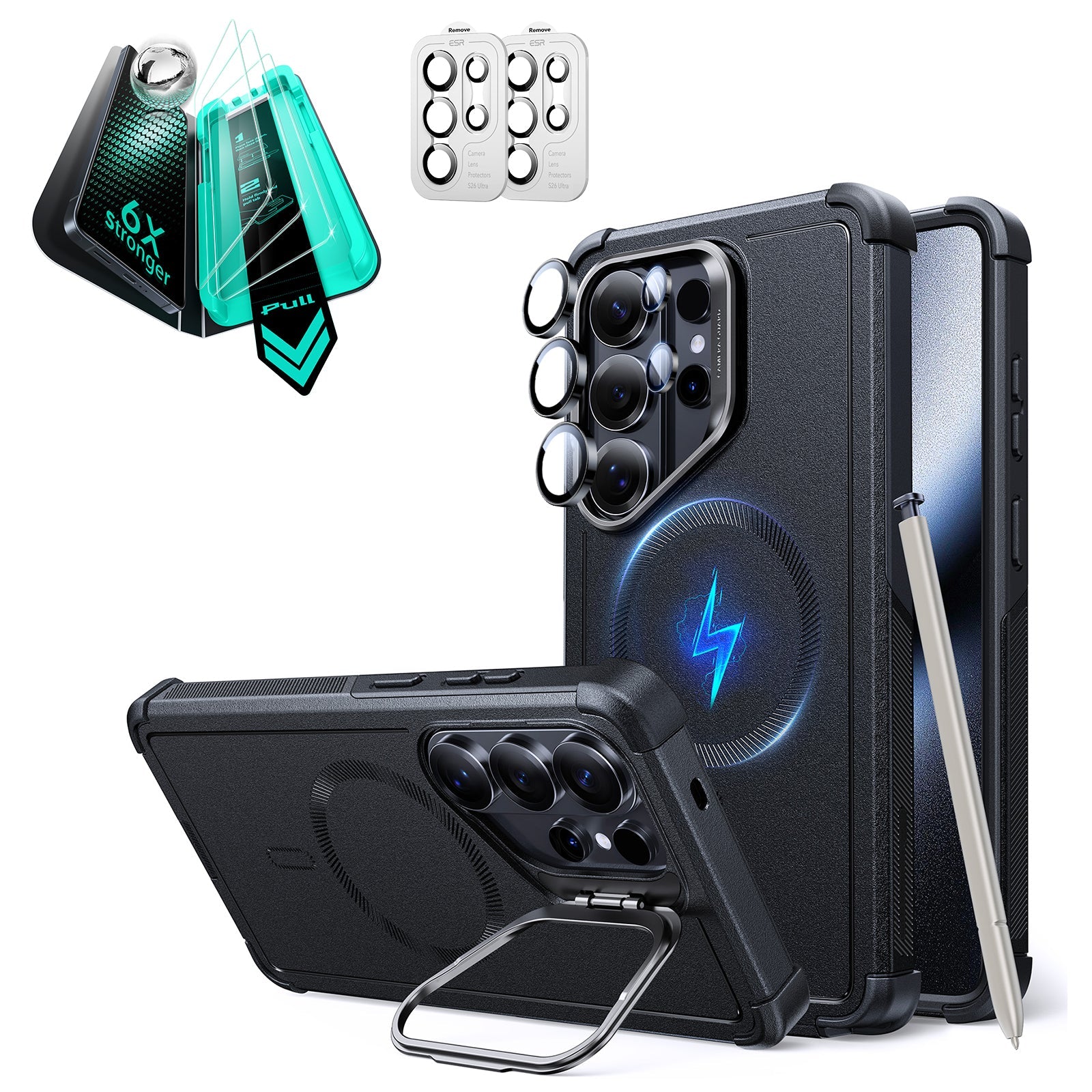 Galaxy S26 Ultra Cyber Tough Magsafe Case with Stand and Armorite Screen Protector Bundle Black