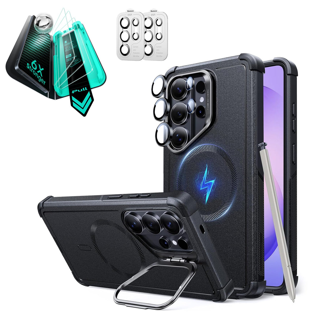 Galaxy S26 Ultra Cyber Tough Magsafe Case with Stand and Armorite Screen Protector Bundle Black