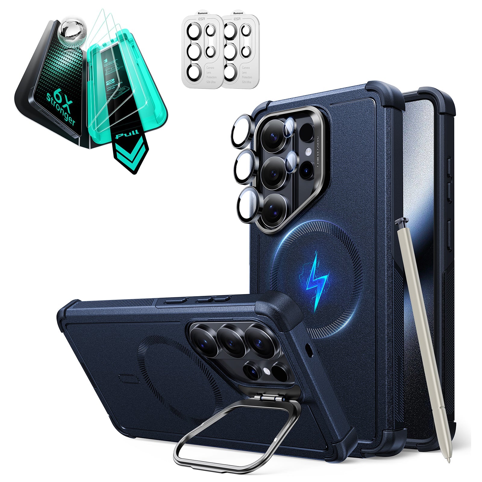 Galaxy S26 Ultra Cyber Tough Magsafe Case with Stand and Armorite Screen Protector Set Blue