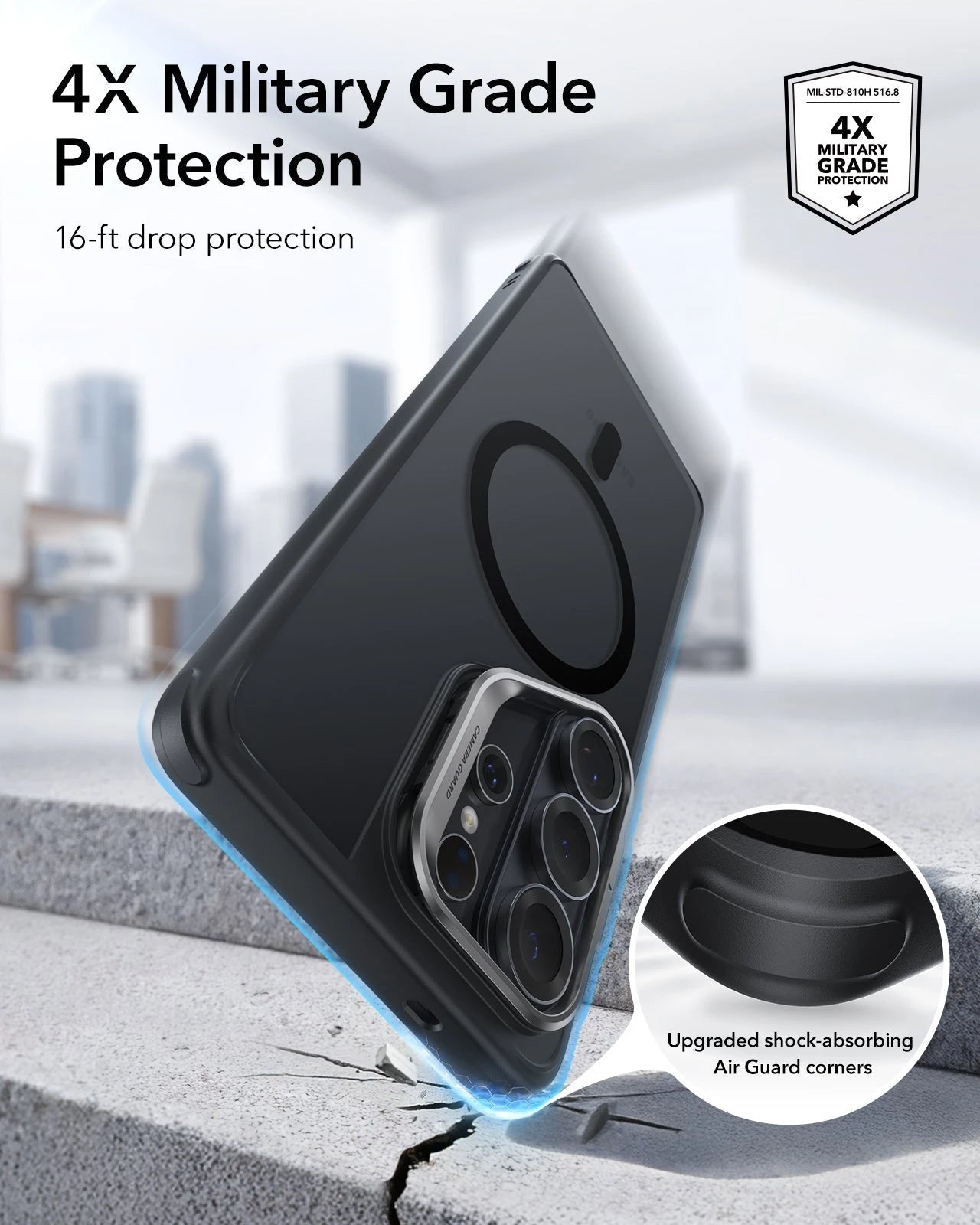 Frosted Black S26 Ultra Hybrid Stand Case & 9X Corning Protectors