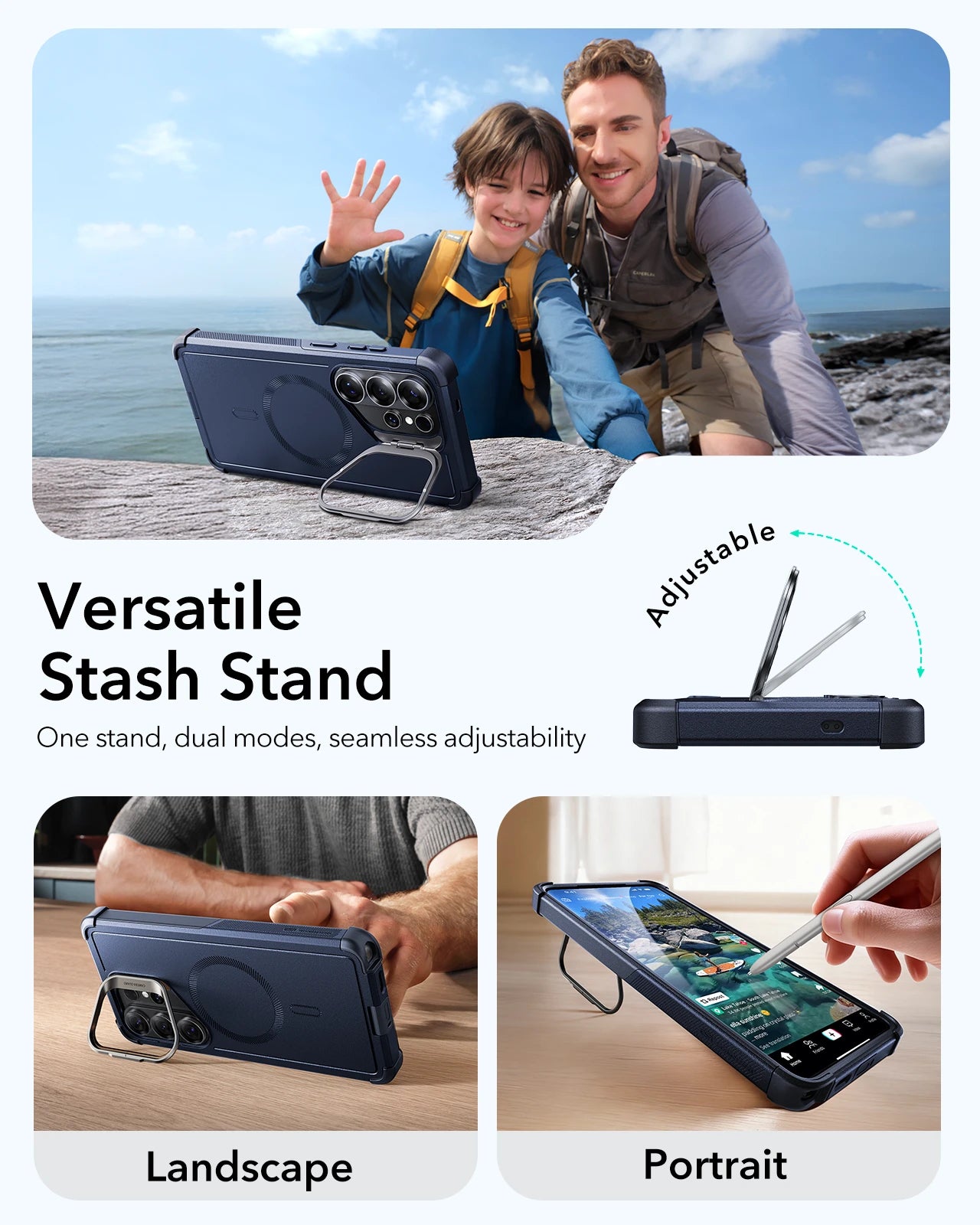 ESR Samsung Galaxy S26 Ultra Cyber Tough Magsafe Case with Stand Navy Blue Versatile Stash Stand