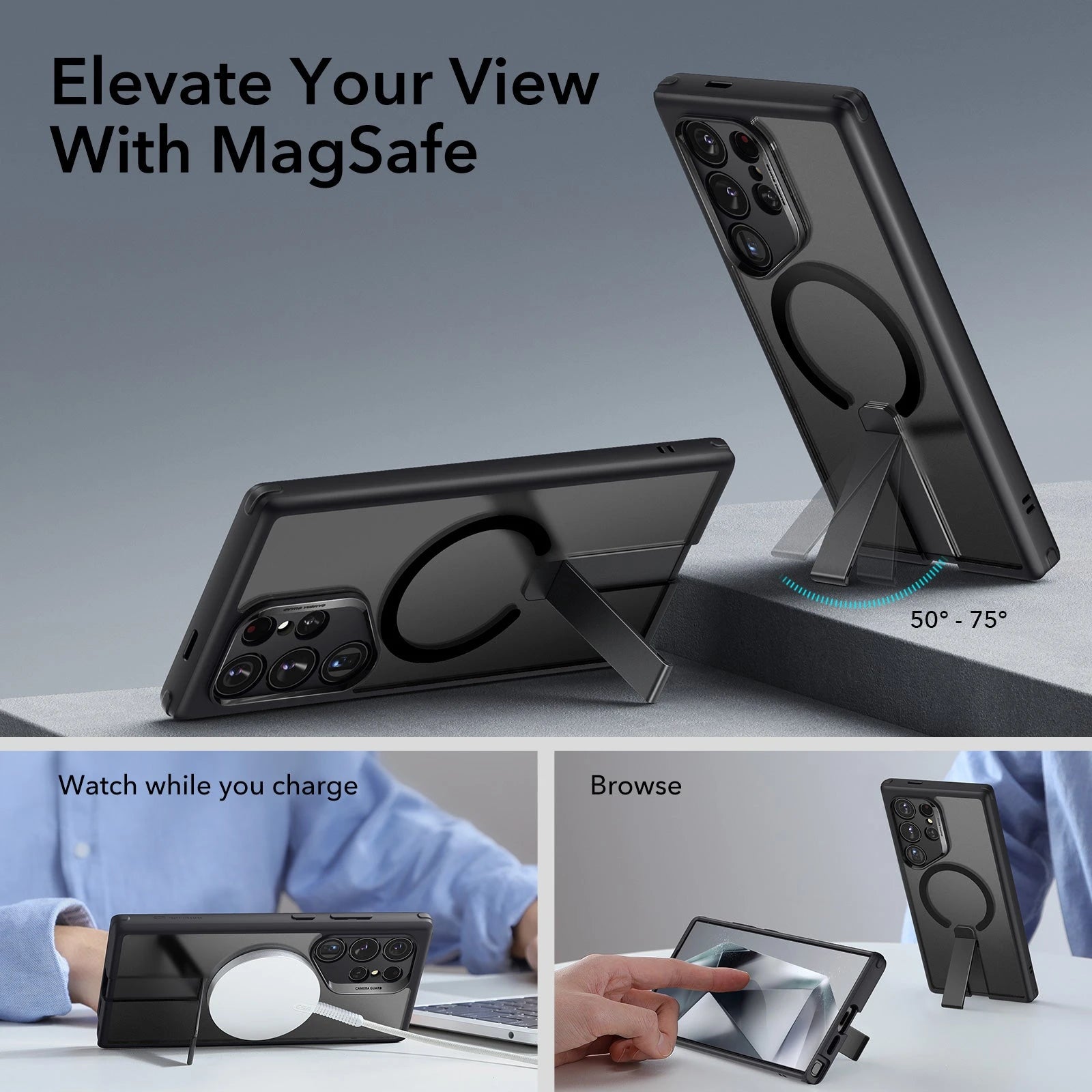 Frosted Black Samsung Galaxy S24 Ultra MagSafe Case with kickstand-ESR