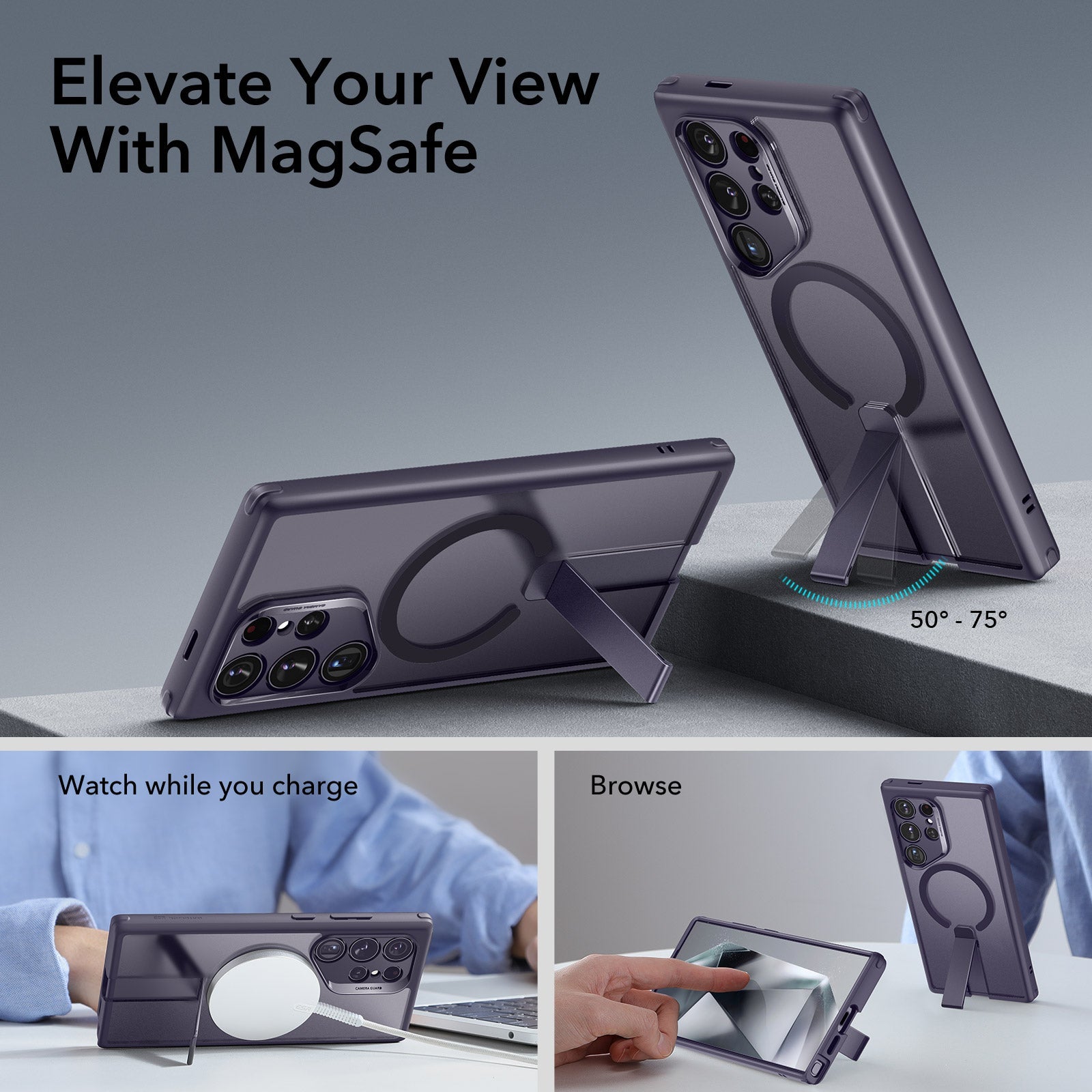 Galaxy S24 Ultra Boost Flickstand Case (HaloLock) - Frosted Purple - ESR 