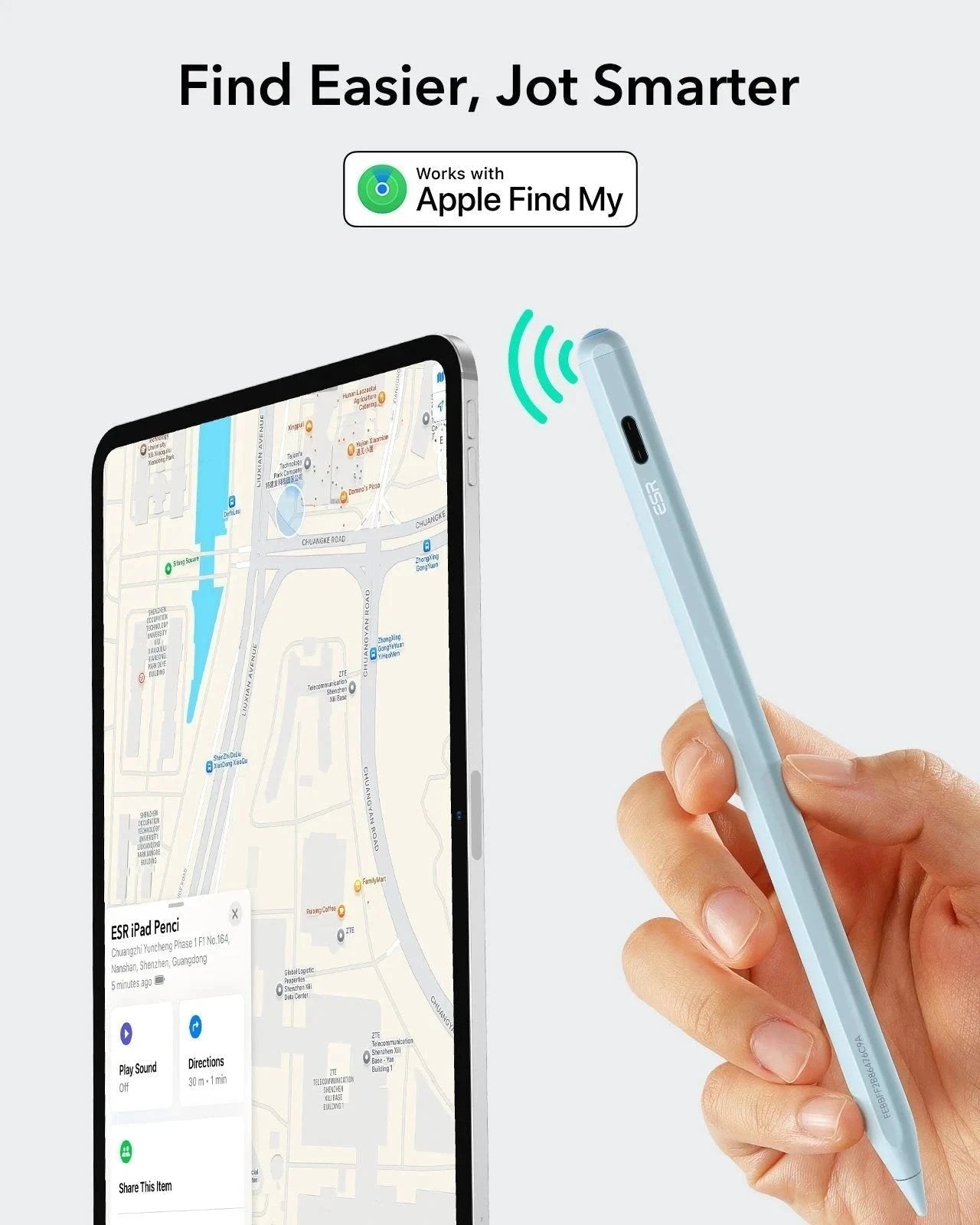 Blue iPad Digital Pencil with Find My - ESR Geo Stylus