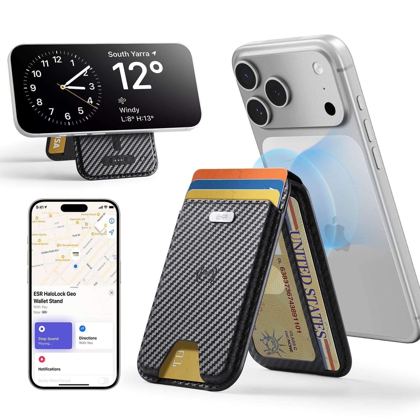 Geo Magnetic Wallet Stand - Black Carbon Fiber ESR ESR