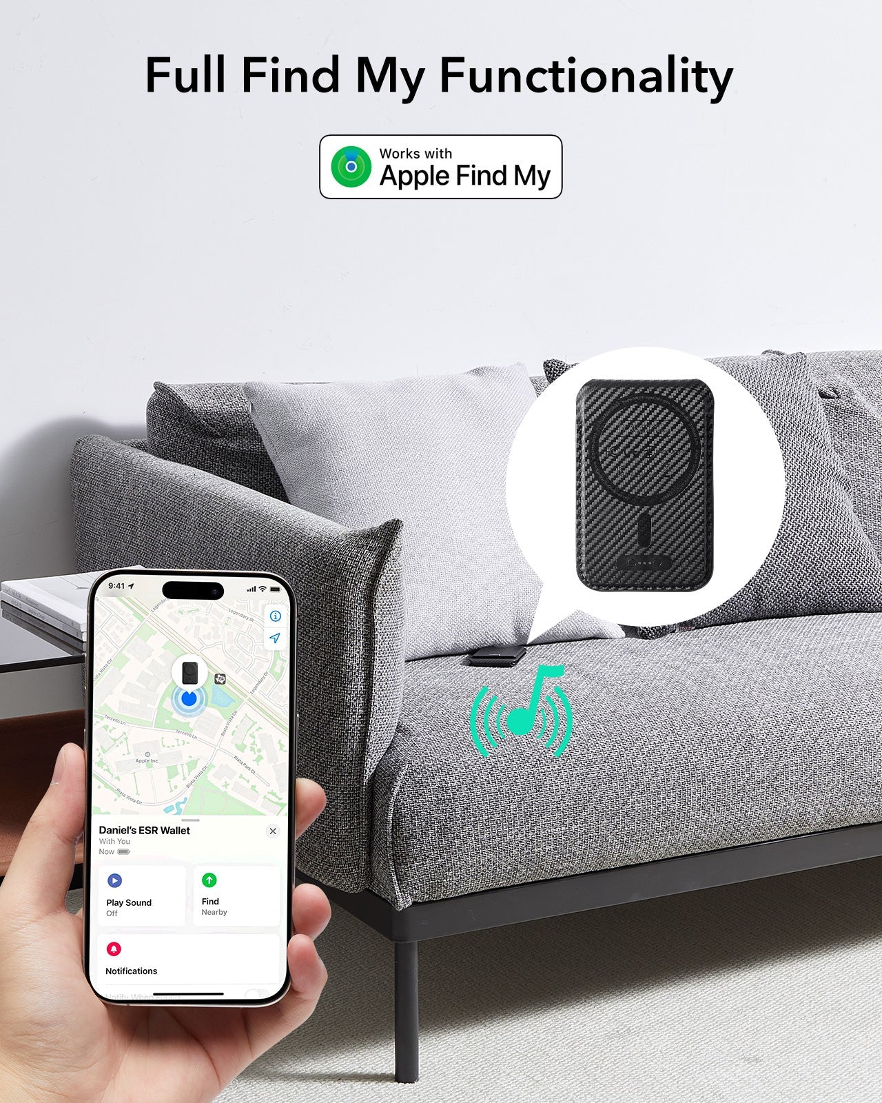 Geo Magnetic Wallet Stand-Full Find my Functionality