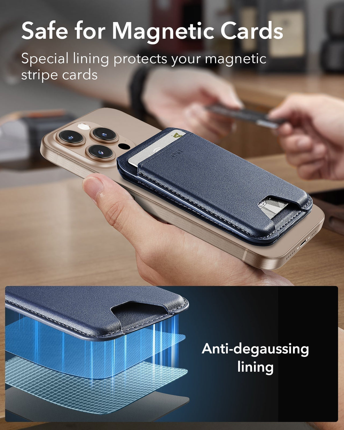 Magnetic Phone Wallet with RFID: Vegan Leather, Holds 5 Cards | ESR
