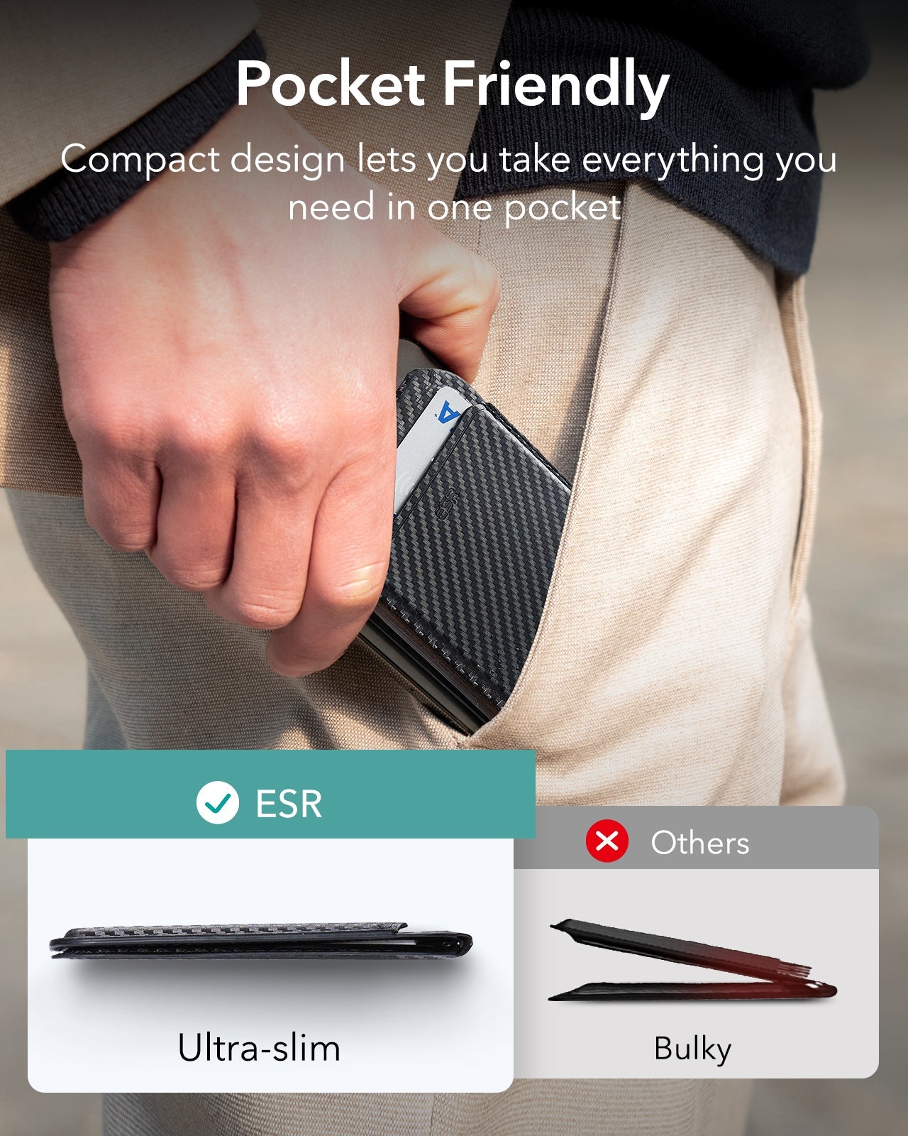 Magnetic Phone Wallet with RFID: Vegan Leather, Holds 5 Cards | ESR